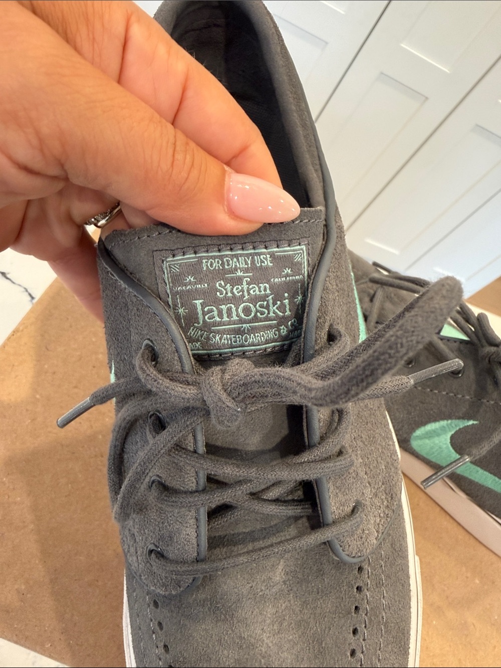 Nike Stefan Janowski Foam Runner Sneakers. Gray Suede with Teal Swoosh. - Picture 4 of 5